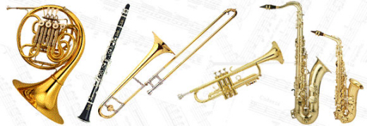 Kleine Auswahl an typischen Instrumenten eines sinfonischen Blasorchesters